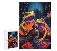 Puzzles pour Adultes 1000 PCS Puzzles Frogs Playing Guitar in Rain Puzzles pour Adolescents Jeu Manuel Décoration Parfaite Cadeaux d'anniversaire Et Cadeaux Uniques 1000 PCS