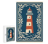 Puzzles pour Adultes 1000 PCS Puzzles Lighthouse Illustration with Floral Border Jeux De Puzzle en Famille Améliore La Mémoire Cadeaux Uniques pour Un Anniversaire Et Noël 1000 PCS