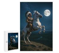 Puzzles pour Adultes 1000 PCS Puzzles Native American on Horse Under Moonlight Puzzles Jeux Amusants mais Aussi Humoristiques Cadeaux Uniques pour Un Anniversaire Et Noël 1000 PCS