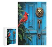 Puzzles pour Adultes 1000 PCS Puzzles Red Cardinal Bird and Lion Knocker on Door Puzzle pour Adultes - Décoration Murale - Idéal pour Les Parents Et Les Enfants 1000 PCS