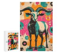 Puzzles pour Adultes 1000 PCS Puzzles Retro Goat Illustration Goat - Rustic Pop Art Charm Puzzles pour Adultes - Décoration Murale - Difficile - Stimule Le Cerveau 1000 PCS