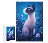 Puzzles pour Adultes 1000 PCS Puzzles Siamese Cat in Moonlight Garden Jeu De Puzzle Casse-tête Une Œuvre d'art Cadeaux d'anniversaire Et Cadeaux Uniques 1000 PCS