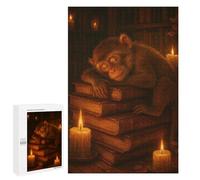 Puzzles pour Adultes 1000 PCS Puzzles Sleeping Monkey on Books with Candles Jeu De Puzzle Casse-tête Une Œuvre d'art Cadeaux d'anniversaire Et Cadeaux Uniques 1000 PCS