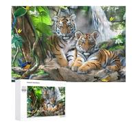 Puzzles pour Adultes 1000 PCS Puzzles Tiger Cubs in Amazon Rainforest Puzzles pour Adolescents Jeu Pratique Course De Vitesse Interaction Parent-Enfant 1000 PCS