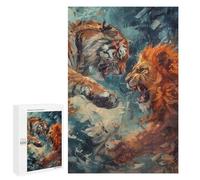 Puzzles pour Adultes 1000 PCS Puzzles Tiger Lion Abstract Art Puzzles pour Adolescents Jeu Pratique Course De Vitesse Interaction Parent-Enfant 1000 PCS