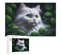 Puzzles pour Adultes 1000 PCS Puzzles Whimsical White Cat with Green Eyes Puzzles pour Adolescents Jeu Manuel Décoration Parfaite Cadeaux d'anniversaire Et Cadeaux Uniques 1000 PCS