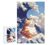 Puzzles pour Adultes 1000 PCS Relaxing Orange Wave Cat Puzzle pour Adultes Jeu Manuel Décoration Murale Activités Amusantes À La Maison 1000 PCS