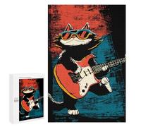 Puzzles pour Adultes 1000 PCS Rock Star Cat Guitar Art Print Puzzle pour Adolescents Assemblage De Motifs Interaction Parent-Enfant Jeu Au Design Attrayant 1000 PCS