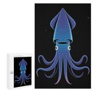 Puzzles pour Adultes 1000 PCS Stylized Blue Squid on Black Background Puzzle pour Adultes, Jeu De Réflexion, Décoration Murale, Cadeau d'anniversaire, Cadeaux, 1000 PCS