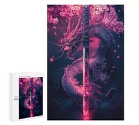 Puzzles pour Adultes 1000 PCS Sword Dragon Cherry Blossom Art Print Puzzle pour Adolescents Assemblage De Motifs Interaction Parent-Enfant Jeu Au Design Attrayant 1000 PCS