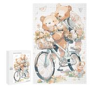 Puzzles pour Adultes 1000 PCS Teddy Bears Cycling with Flowers Puzzle pour Adolescents Assemblage De Motifs Interaction Parent-Enfant Jeu Au Design Attrayant 1000 PCS