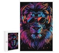 Puzzles pour Adultes 1000 PCS Vibrant Lion Headphones Art Print Puzzle pour Adolescents Assemblage De Motifs Interaction Parent-Enfant Jeu Au Design Attrayant 1000 PCS