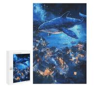 Puzzles pour Adultes 1000 PCS Whale Over Coastal Town Puzzle pour Adolescents Assemblage De Motifs Interaction Parent-Enfant Jeu Au Design Attrayant 1000 PCS