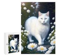 Puzzles pour Adultes 1000 PCS White Cat Daisy Garden Puzzles pour Adultes Analyse Et Logique Entraînez Votre Cerveau Et Vos Mains Jeu Intellectuel