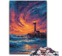 Puzzles pour Adultes 1000 Phare au Coucher du Soleil Jeu éducatif Défi Jouet Décoration Murale Cadeaux d'anniversaire et de Noël Uniques 38x26cm