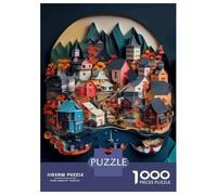 Puzzles pour Adultes 1000 Pièces 3D Paper Art Village Scene Puzzle pour Adultes Jeu De Réflexion Assembler Le Motif Idée Cadeau Unique pour Un Anniversaire 70x50cm/1000pcs