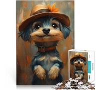Puzzles pour Adultes 1000 pièces Adorable Chien Maltais avec Un Chapeau Casse-tête pour Offrir en Cadeau à Toute la Famille 52x38cm