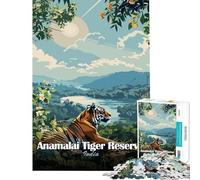 Puzzles pour Adultes 1000 pièces Affiche de la réserve de Tigres d'Anamalai Inde Jeu de Course de Vitesse Manuelle Difficile et Stimulant Décoration Murale pour Les 14 Ans et Plus (50x75cm)