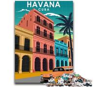 Puzzles pour Adultes 1000 pièces Affiche de Voyage La Havane Cuba Amusement Familial Idéal comme Cadeau pour Toute la Famille à partir de 14 Ans (Taille 38x26cm)