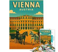 Puzzles pour Adultes 1000 pièces Affiche de Voyage Vintage Vienne Autriche Activités Amusantes à la Maison Jeux Anti-Stress pour Toute la Famille à partir de 14 Ans (38x52cm)