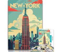 Puzzles pour Adultes 1000 pièces, Affiche rétro de Manhattan, Staycation Kill Time, pour Un Amour de Couple accru, à partir de 14 Ans, 38x26cm