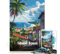 Puzzles pour Adultes 1000 pièces Affiche Stone Town Zanzibar Jeu d'ajustement précis Casse-tête Cadeau Moment de détente et de Divertissement Cadeau Artistique de Noël (50x75cm)