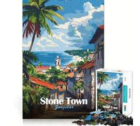 Puzzles pour Adultes 1000 pièces Affiche Stone Town Zanzibar Jeu de réflexion Cadeau pour Un Moment de détente et de Divertissement Idée Cadeau Artistique pour Noël (38x26cm)