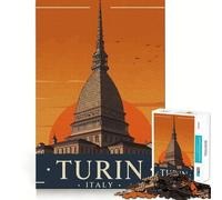 Puzzles pour Adultes 1000 pièces Affiche Touristique de Turin, Italie Jeu de réflexion Cadeau pour Un Moment de détente et de Divertissement Idée Cadeau Artistique pour Noël (50x75cm)