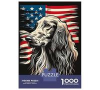 Puzzles pour Adultes 1000 Pièces Afghan Hound American Flag Puzzles pour Adolescents Anti-Stress Défi Éducatif Cadeaux De Noël Et d'anniversaire 52x38cm/1000pcs