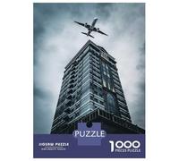 Puzzles pour Adultes 1000 Pièces Airplane Over Skyscraper Puzzles pour Adultes - Jouets Anti-Stress - Cadeau d'anniversaire Unique 38x26cm/1000pcs