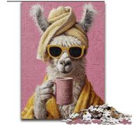 Puzzles pour Adultes 1000 pièces Alpaga Buvant du café Aide Le Cerveau à exercer des Jouets addictifs pour cultiver la Patience Une œuvre d'art 50x75cm