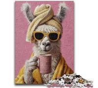 Puzzles pour Adultes 1000 pièces Alpaga Buvant du café Difficile à réaliser, mais Amusant et Humoristique Cadeau d'anniversaire, Cadeaux, décoration Murale 50x75cm
