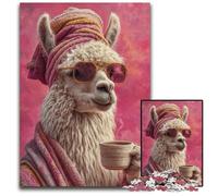 Puzzles pour Adultes 1000 pièces Alpaga Buvant du café Puzzles en Carton Difficiles et stimulants, Superbes Cadeaux et Jouets pour Les 14 Ans 26x38cm