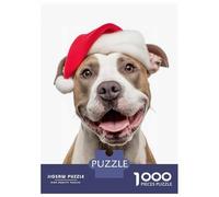 Puzzles pour Adultes 1000 Pièces American Staffordshire Terrier Dog with Santa Hat Portrait Puzzle Détente Jeux Défi Difficile Cadeau Anti-Stress 38x26cm/1000pcs