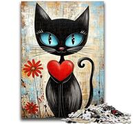 Puzzles pour Adultes 1000 pièces Amour Chat Noir Défi d'intelligence cérébrale Jouets addictifs Cadeau d'anniversaire, Cadeaux, Décoration Murale 50x75cm