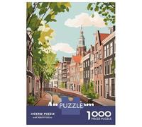Puzzles Pour Adultes 1000 Pièces Amsterdam Netherlands Canal Cityscape Illustration Puzzles Pour Adolescents Vacances À La Maison Tuer Le Temps Stimuler Le Cerveau Cadeaux D'anniversaire Et De Noël Un