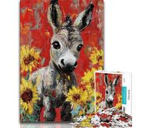 Puzzles pour Adultes 1000 pièces Âne et Tournesol, Anti-Stress, défi Difficile, décoration d'intérieur Unique et Cadeaux (38x26cm)