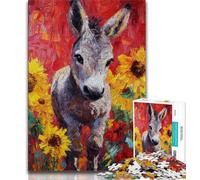 Puzzles pour Adultes 1000 pièces Âne et Tournesol, Jeux éducatifs, décoration d'intérieur, idéal comme Cadeau pour Toute la Famille 50x75cm