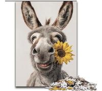 Puzzles pour Adultes 1000 pièces Âne Tenant Un Tournesol, Jeu Familial Anti-Stress, défi Difficile, Une œuvre d'art pour Les 14 Ans et Plus (Taille 50x75cm)