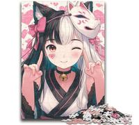 Puzzles pour Adultes 1000 pièces Anime Fox Mask Girl Aidez Le Cerveau à exercer des Jouets addictifs pour cultiver la Patience Collection d'artistes, Beaux-Arts 26x38cm