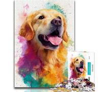 Puzzles pour Adultes 1000 pièces Aquarelle Golden Retriever 1000 pièces Jigsaw Staycation Kill Time avec Affiche Assortie et Feuille de Quiz 26x38cm