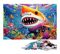 Puzzles pour Adultes 1000 pièces Art Animalier Requin Puzzles Décoration intérieure colorée et Jeu Familial interactif, 26x38cm / 10,23x14,96 Pouces