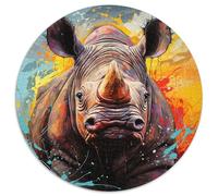 Puzzles pour Adultes 1000 pièces Art Animalier Rhinocéros Puzzle Rond en Papier Jeu interactif Familial, Cadeau Casse-tête, Jouet éducatif (67,5 x 67,5 cm)