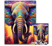 Puzzles pour Adultes 1000 pièces Art coloré Éléphant Puzzles Décoration intérieure colorée et Jeu Familial interactif, 50x75cm / 19,68x29,52 Pouces