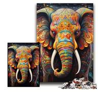 Puzzles pour Adultes 1000 pièces Art coloré Éléphant Puzzles impossibles pour Adultes 26x38cm Casse-tête éducatif, Décoration Artistique pour la Maison et Le Bureau, 14 Ans et Plus
