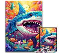 Puzzles pour Adultes 1000 pièces Art coloré Requin Puzzles impossibles pour Adultes Idéal pour Le Plaisir en Famille, la détente et Les Cadeaux de Vacances 50x75cm / 19,68x29,52 Pouces