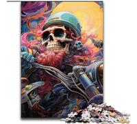 Puzzles pour Adultes 1000 pièces Art Crâne Moto Puzzles en Carton, Cadeau de Noël Adolescent Réduction du Stress Cool Cadeau Unique pour la Famille 1000 pièces(26x38cm)