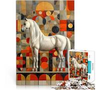 Puzzles pour Adultes 1000 pièces Art géométrique du Cheval Blanc Activité familiale Cadeau d'anniversaire, Cadeaux, décoration Murale 38x26cm