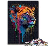 Puzzles pour Adultes 1000 pièces Art Néon Lion Jouets éducatifs pour l'apprentissage Jeux familiaux Jeu éducatif pour Anniversaire, Noël 50x75cm