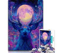Puzzles pour Adultes 1000 pièces, Art psychédélique et visionnaire du cerf, Jeu Stimulant et Jeu Familial avec Affiche et fiche de Questions-réponses Assorties 38x52cm
